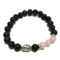 Lava Stone Bracelet with Buddha Head and Rose Quartz