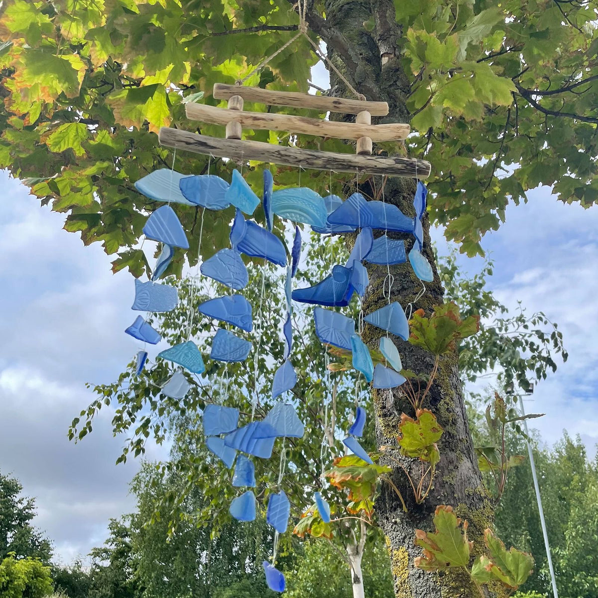 Recycled Glass Wind Chime - Three Sticks, All Blue – view 2