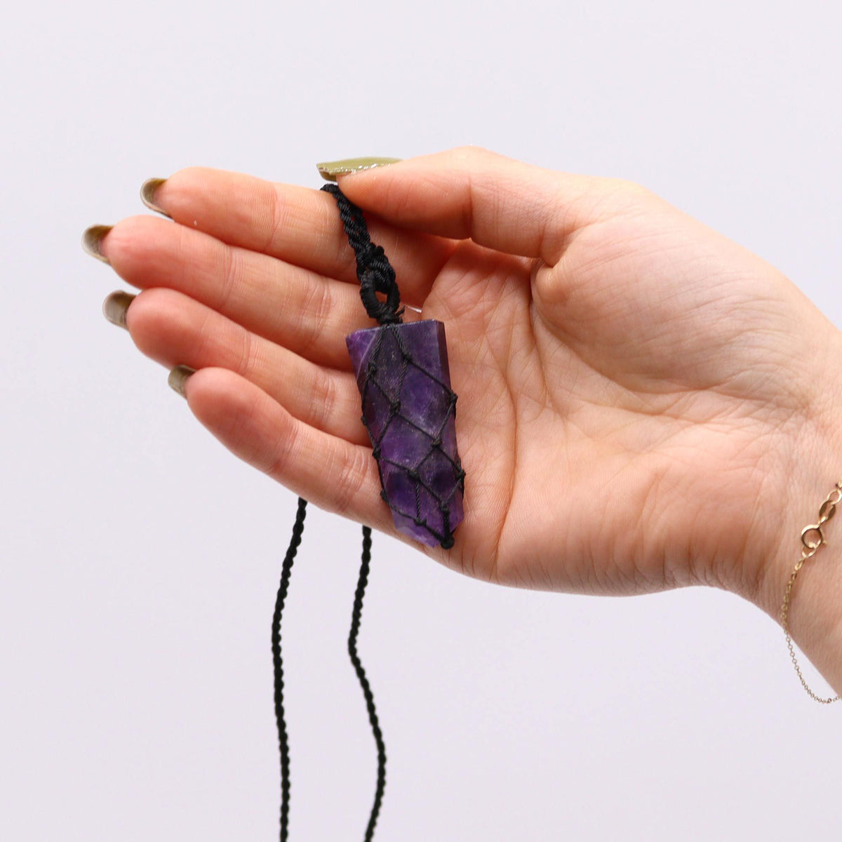 Laced Gemstone Flat Point Pendant - Amethyst – view 2