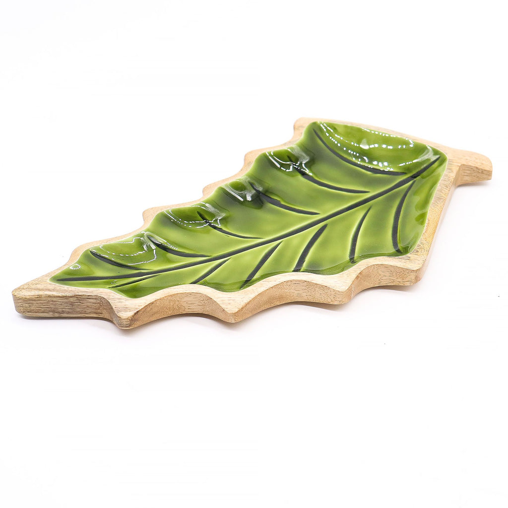 Green Enamel Leaf Wooden Bowl - 33 x 17 cm – view 7