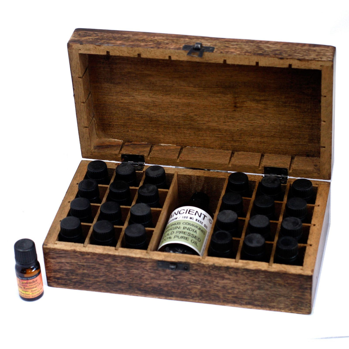 Carved Mango Wood Essential Oil Box - Long, Holds 24 Plus One – view 2