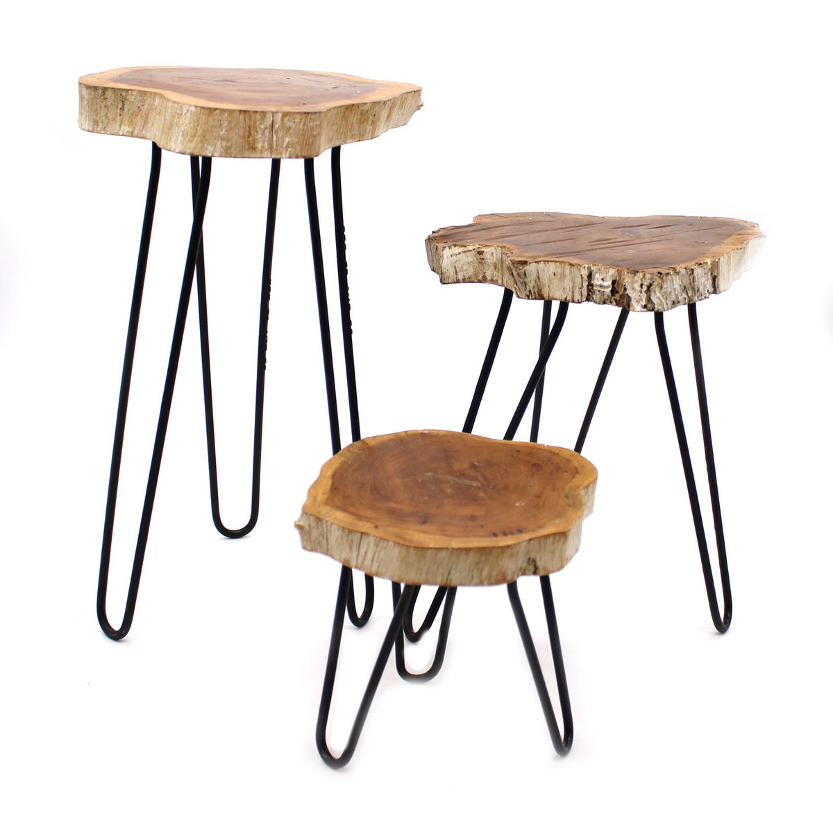 Set of 3 Gamal Wood Plant Stands - Whitewash – view 6