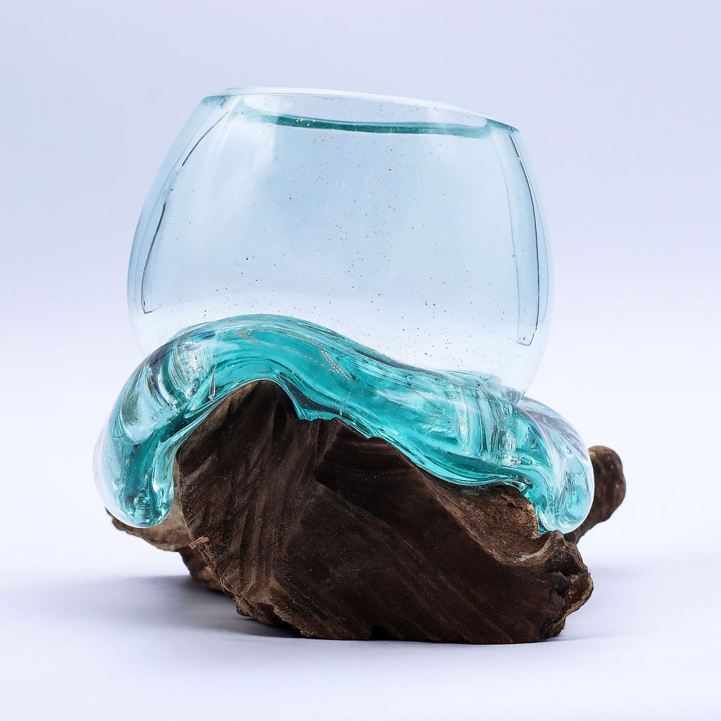 Molten Glass Mini Goldfish Bowl on Wood 20cm – view 4