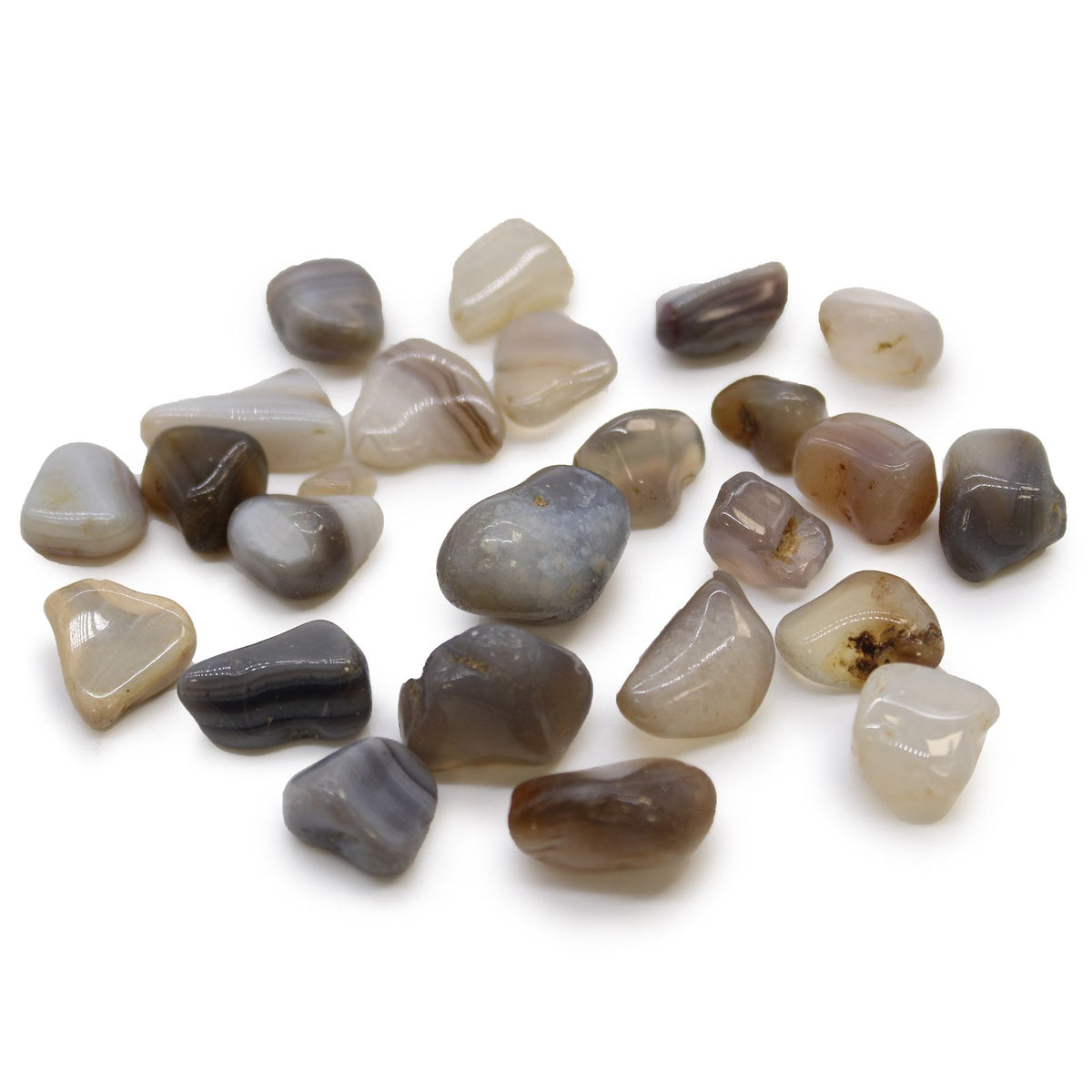 Bag of 24 Small African Tumble Stones - Grey Agate, Botswana – view 2