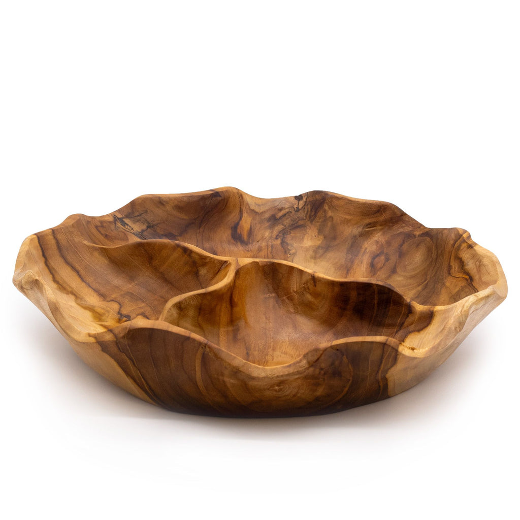 Smooth Round Teak Fruit Bowl, Three Sections 30cm – view 3