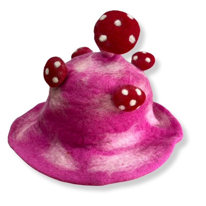 Felted Wool Mushroom Hat - Shocking Pink