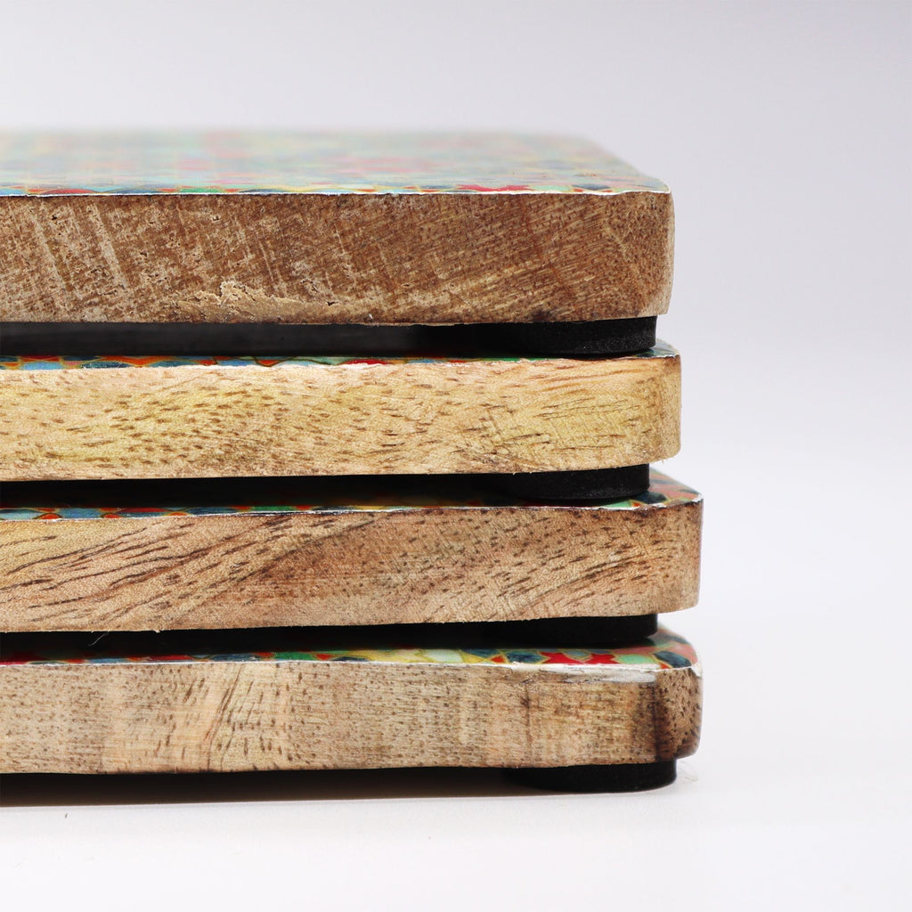 Set of 4 Square Mango Wood Coasters - Tile Pattern – view 2