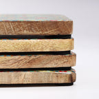 Set of 4 Square Mango Wood Coasters - Tile Pattern – view 2