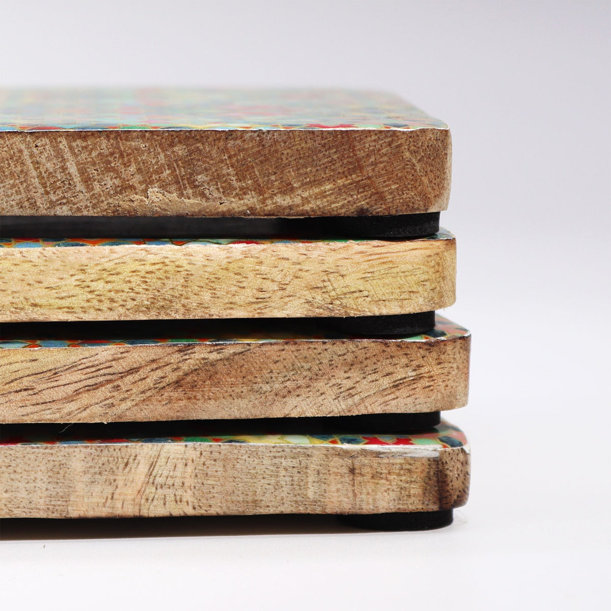 Set of 4 Square Mango Wood Coasters - Tile Pattern – view 2