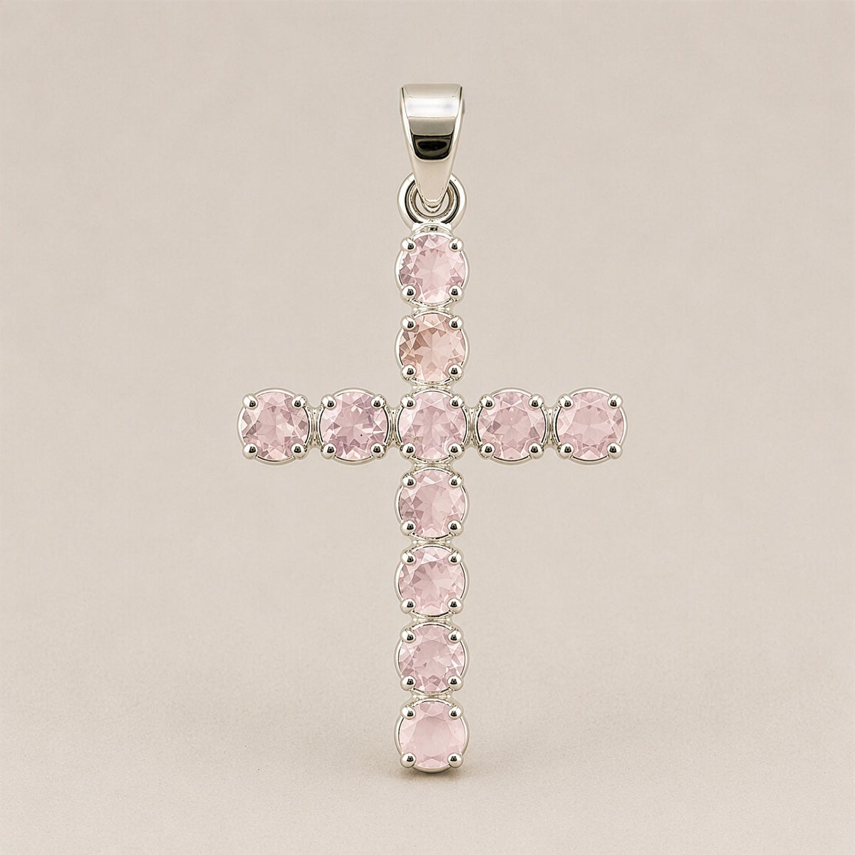 Rose Quartz Crucifix Pendant Necklace on Silver Plated Chain – view 3