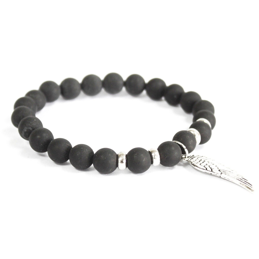 Angel Wing Charm Black Agate Gemstone Bracelet – view 2