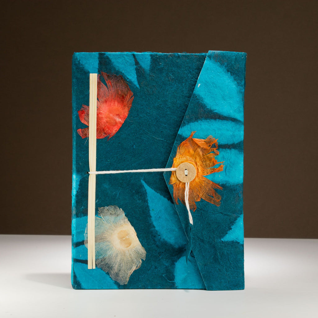 Lokta Bold Floral Notebook – Large – Midnight Blue – view 4