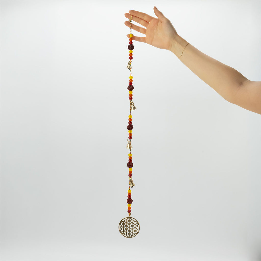 Brass Flower of Life Wind Chime with Rudraksha Beads, 63cm – view 5