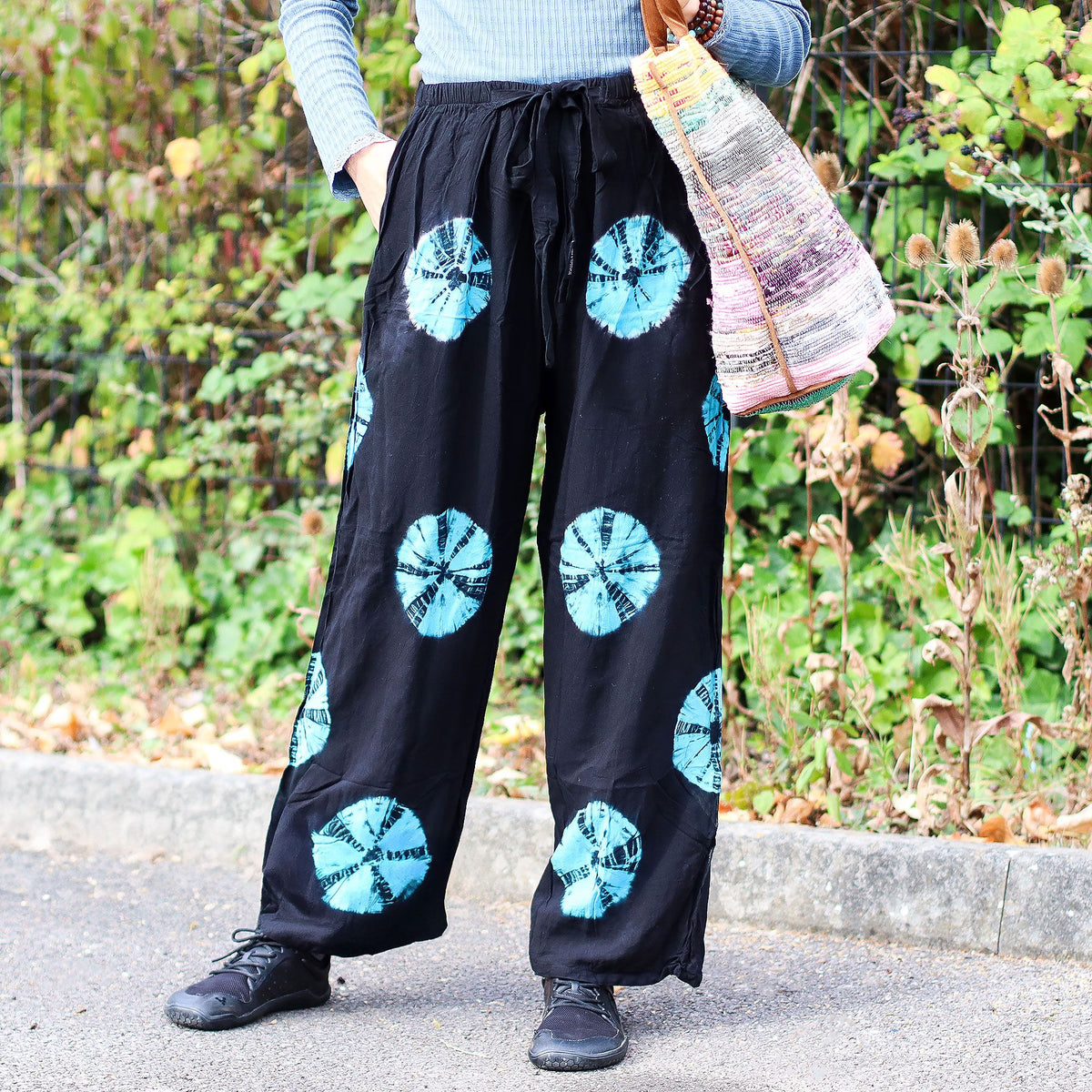 Japanese Style Lounge Pants - Black and Blue Tie-Dye - M – view 5