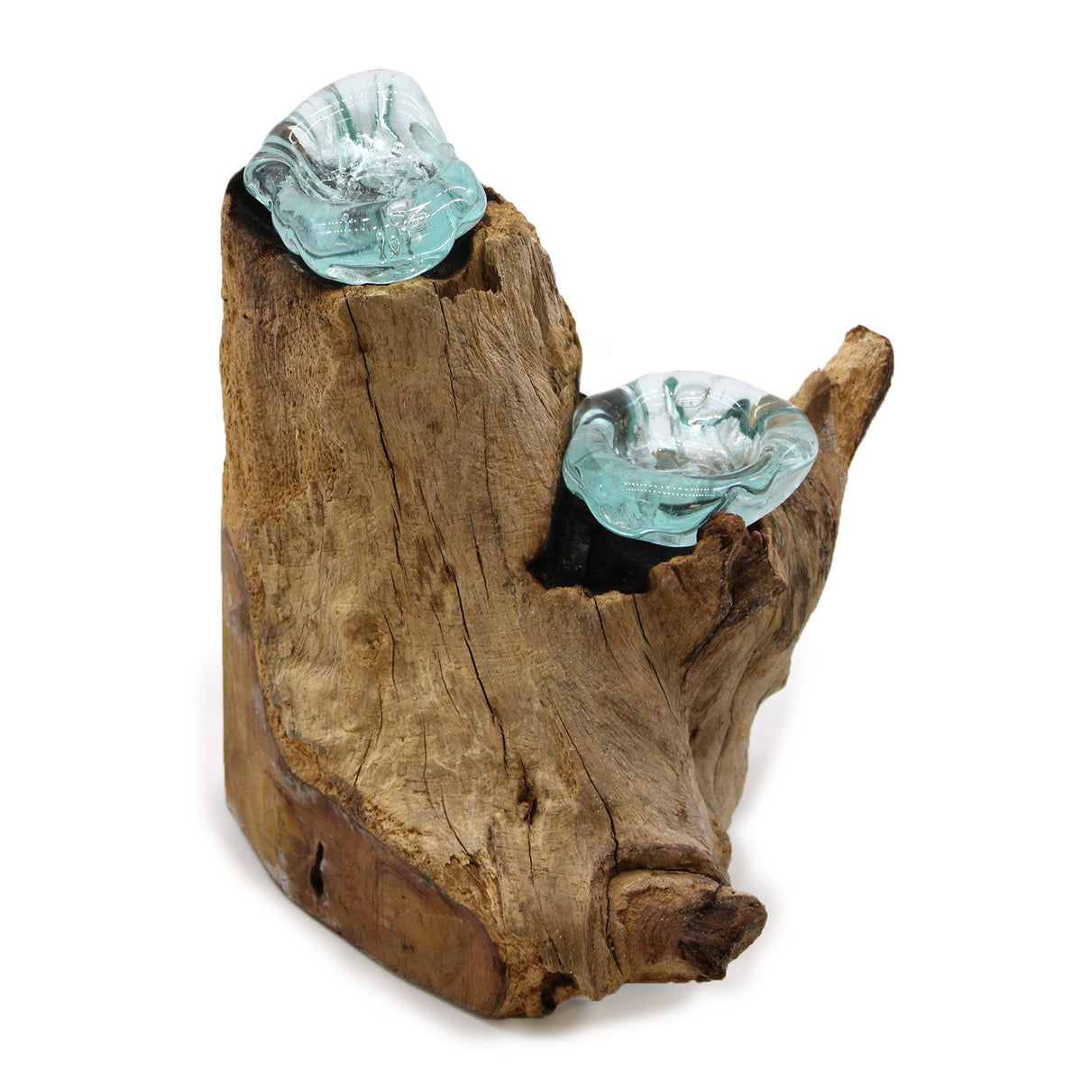 Molten Glass Double Candle Holder on Wood – view 3