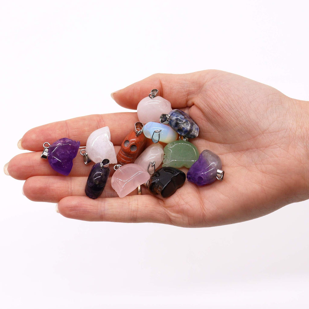 Gemstone Mini Skull Pendants, Set of 12 Assorted, 20x15mm – view 2