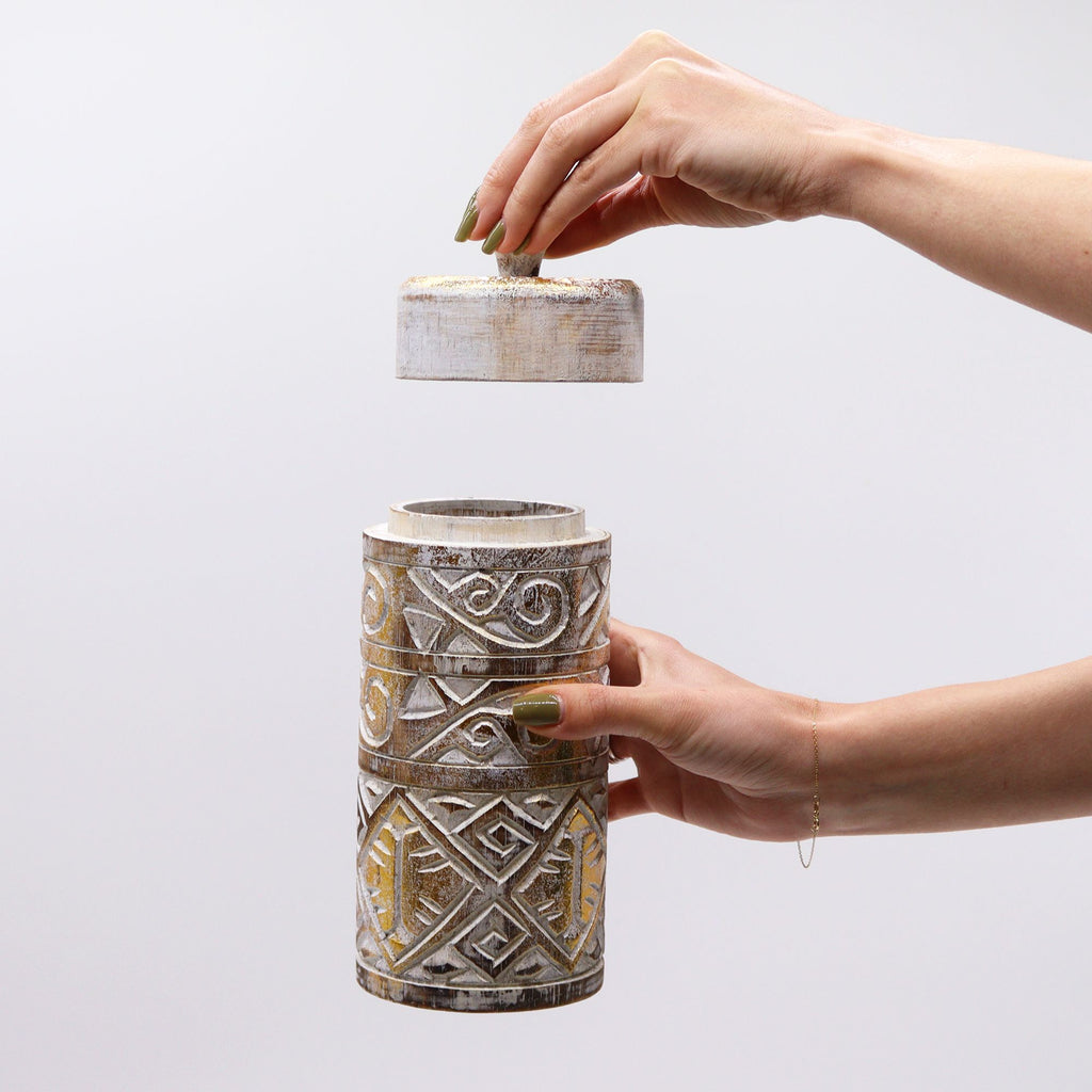 White & Gold Tall Storage Jar – view 2