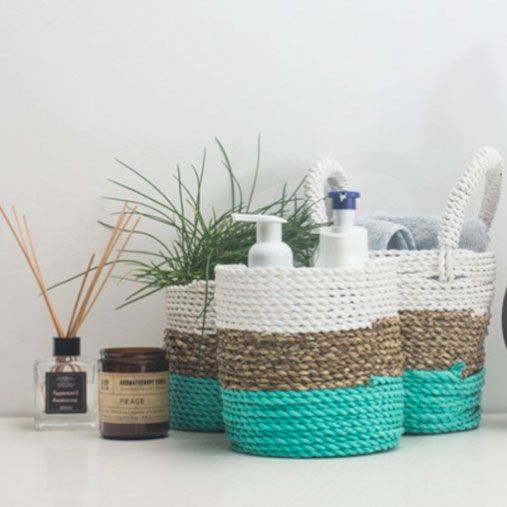 Seagrass Basket Set, 3 Pieces - Natural, White – view 6