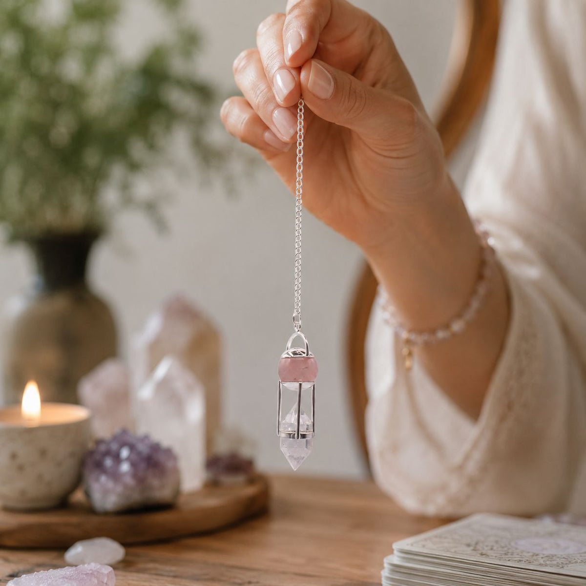 Heart Whisperer Pendulum - Rose Quartz & Clear Quartz – view 3