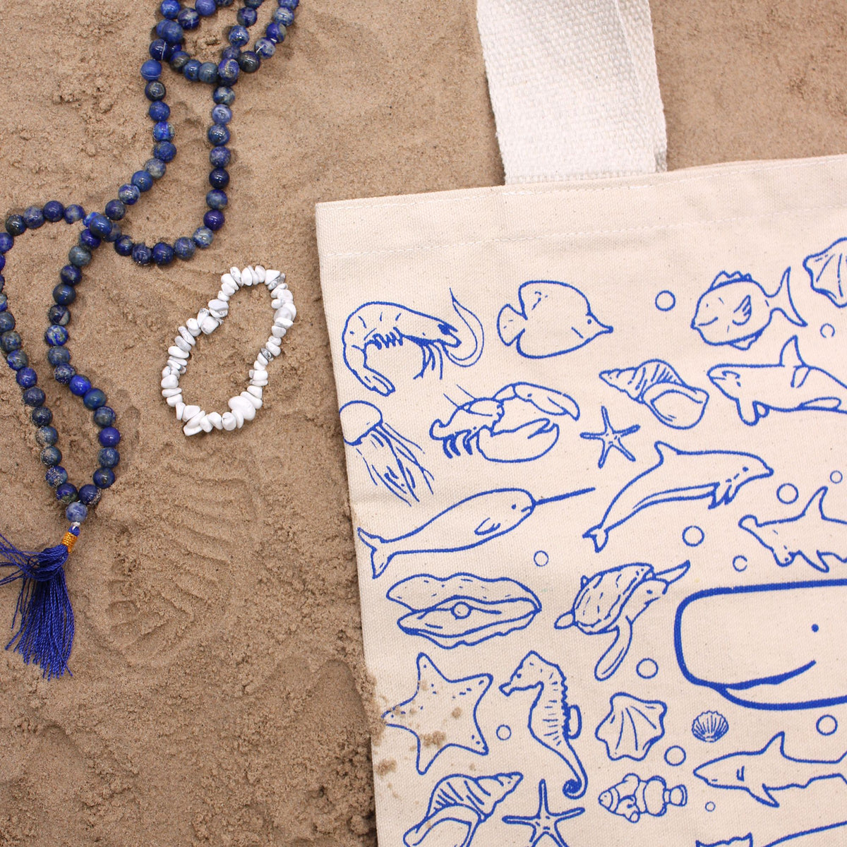 Big Cotton Shopping Bag 38x42cm Sea Life Print – view 3