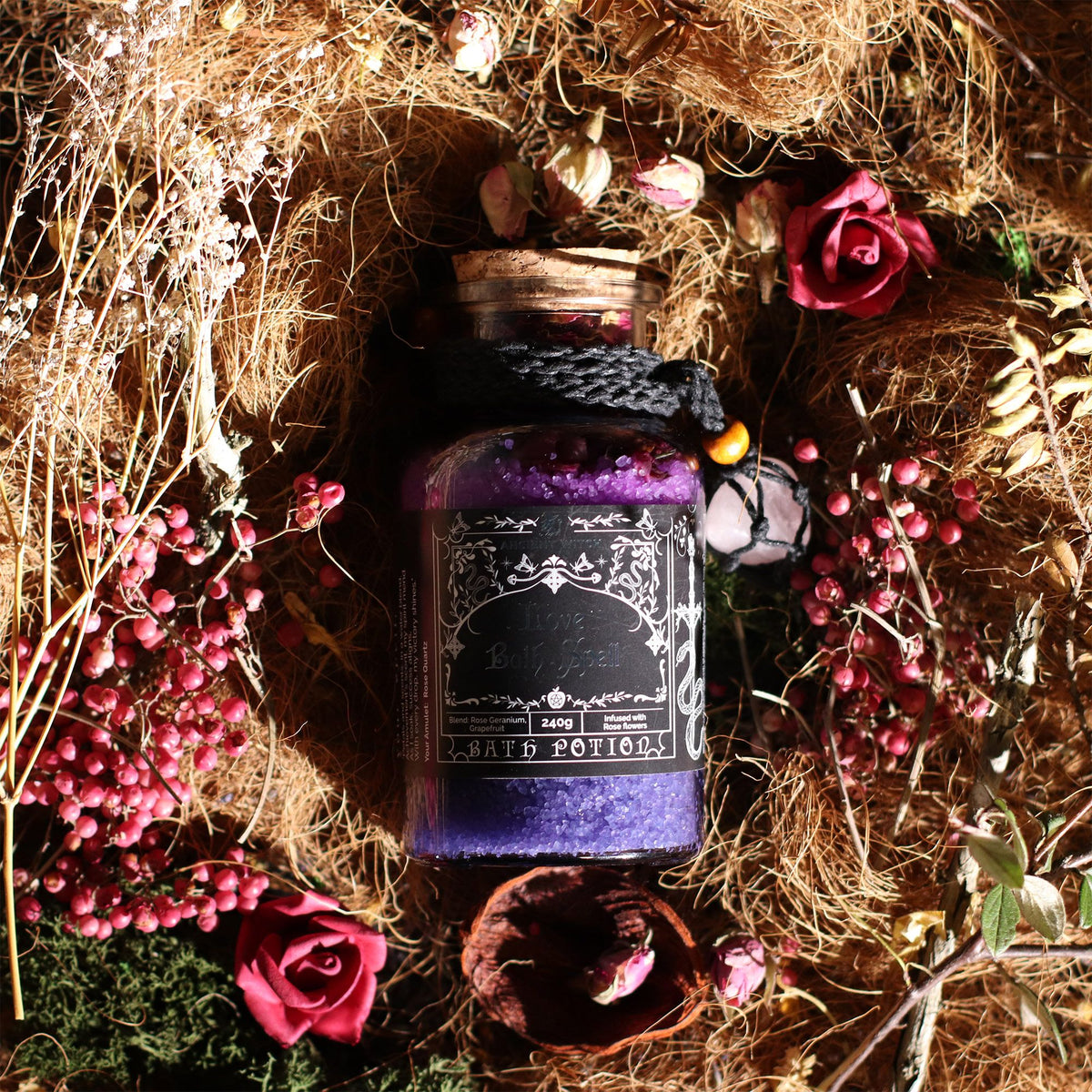 Ancient Witch Bath Spell Potion & Rose Quartz Crystal Amulet - Love – view 4