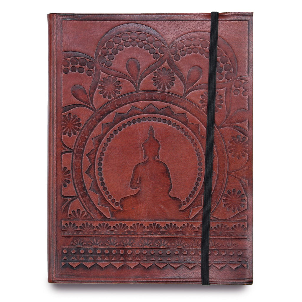 Medium Vegetable Tanned Leather Notebook with Strap – Tibetan Mandala – view 6