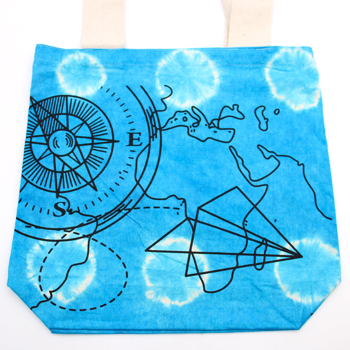 Tie-Dye Cotton Bag - Compass Print - Blue - Natural Handle – view 4