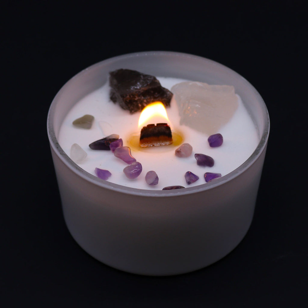 Crown Chakra Crystal Candle with Celestite and Selenite