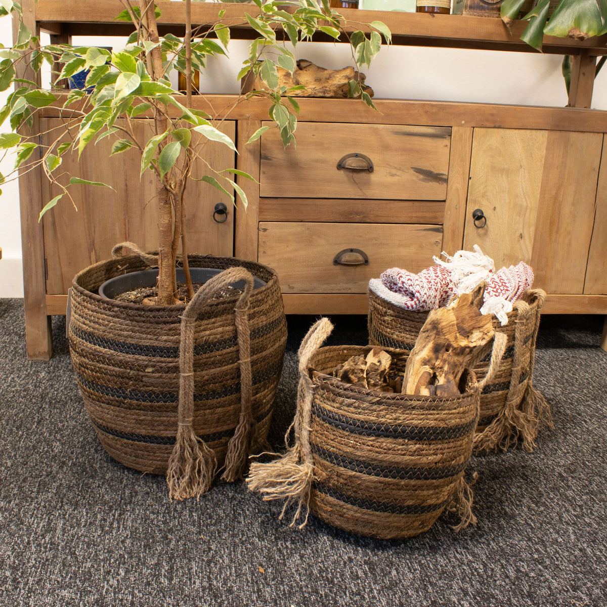 Seagrass Storage Baskets, Natural Brown, Set of 3 – view 7