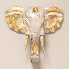 Large Wood Elephant Head, Gold and Whitewash – view 2