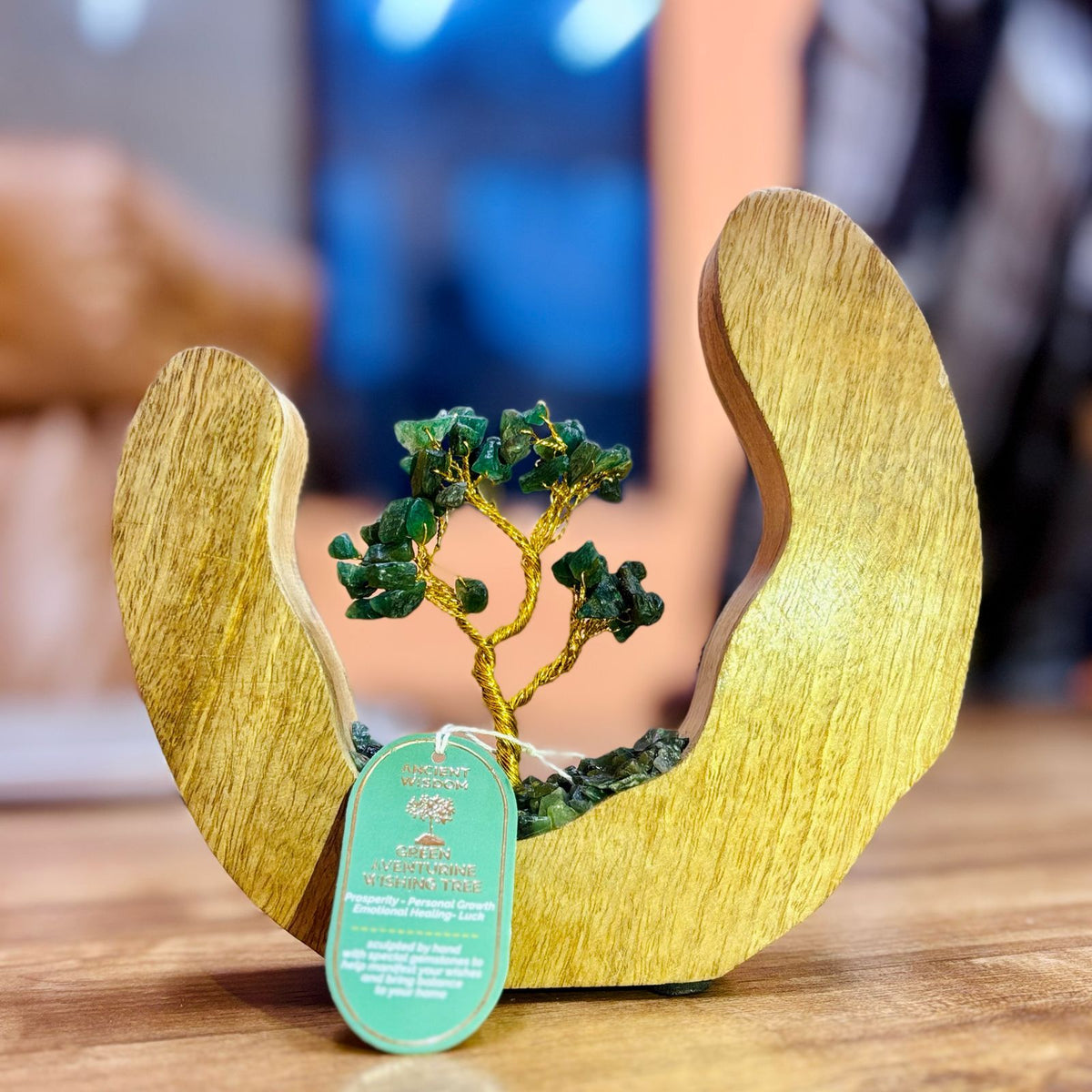 Gemstone Wishing Tree - Green Aventurine on Mango Wood Ring