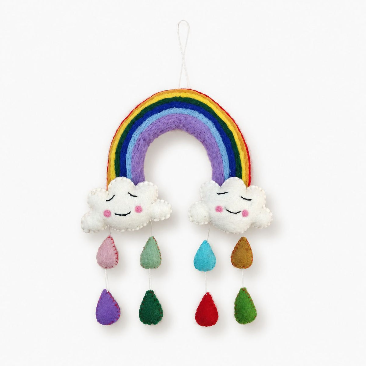 Handmade Felt Mobile, Rainbow Happy Clouds – view 3