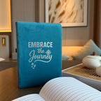 Light Blue Velvet Notebook, Embrace the Journey, 80 Pages