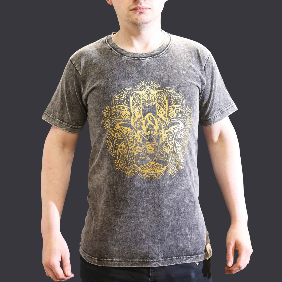 Nomad Sari Stonewashed T-Shirt - Hamsa - Dark Grey - Small