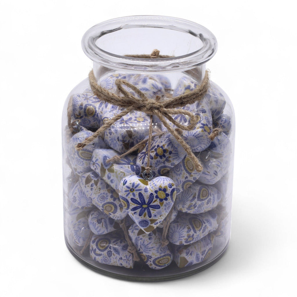Large Wood Heart Decoration, Blue Floral