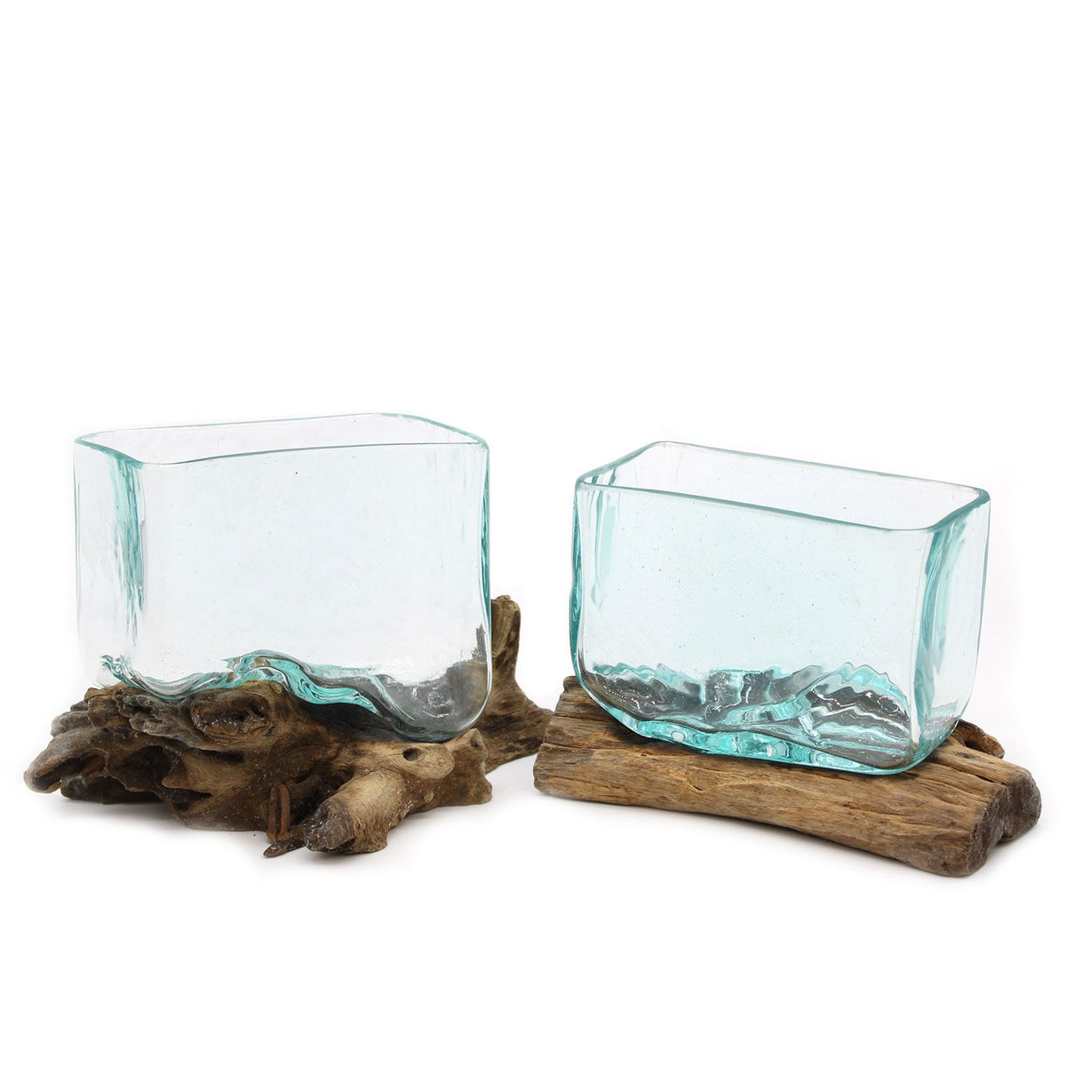 Large Molten Glass Bowl on Wood with Stand
