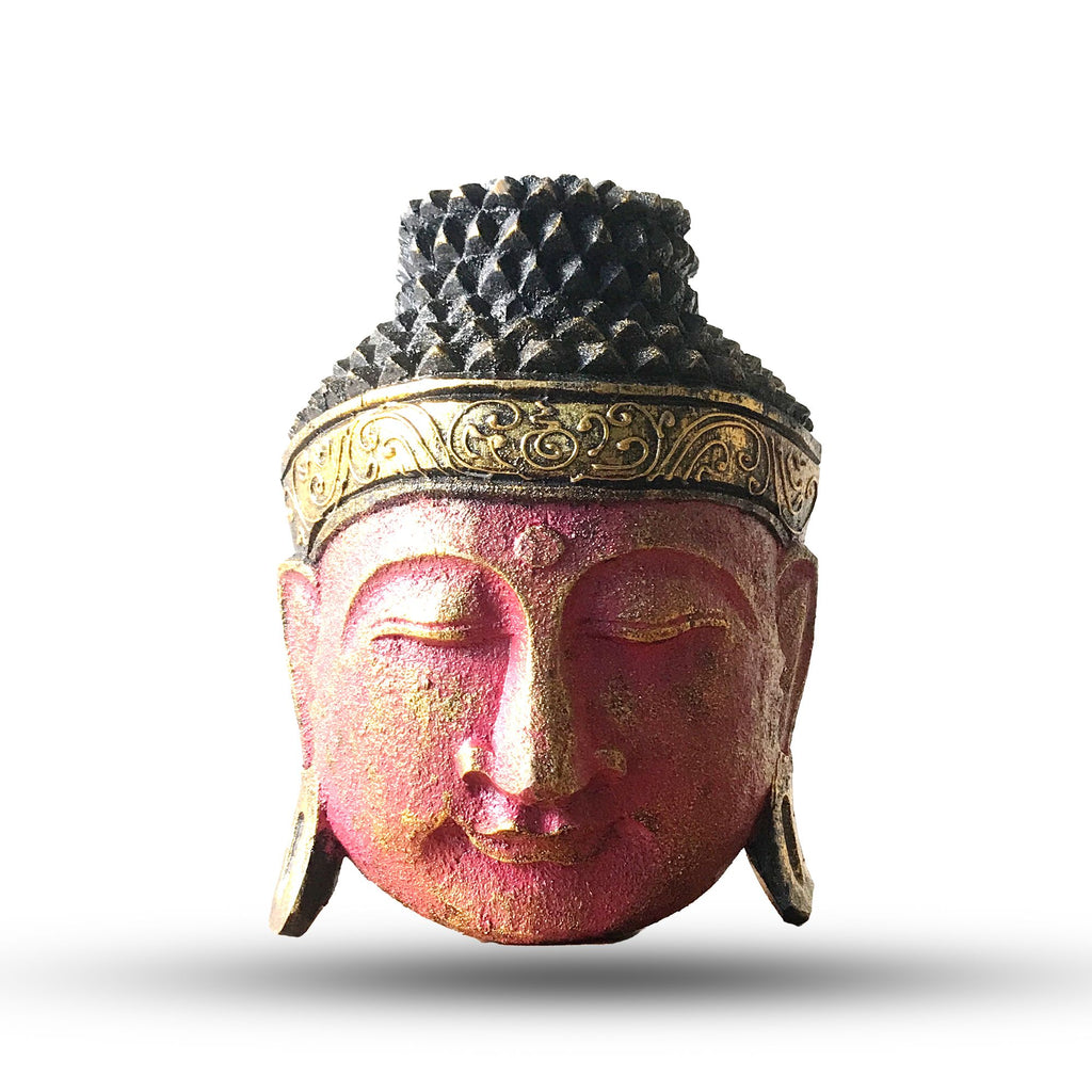Hand Carved Buddha Head Wall Decor, 25 cm, Red Shine – view 2
