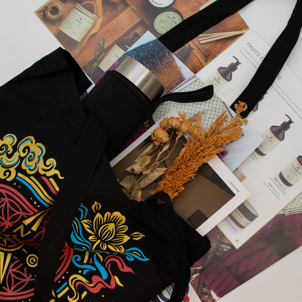 Compass of Life Cotton Tote Bag - Black – view 8