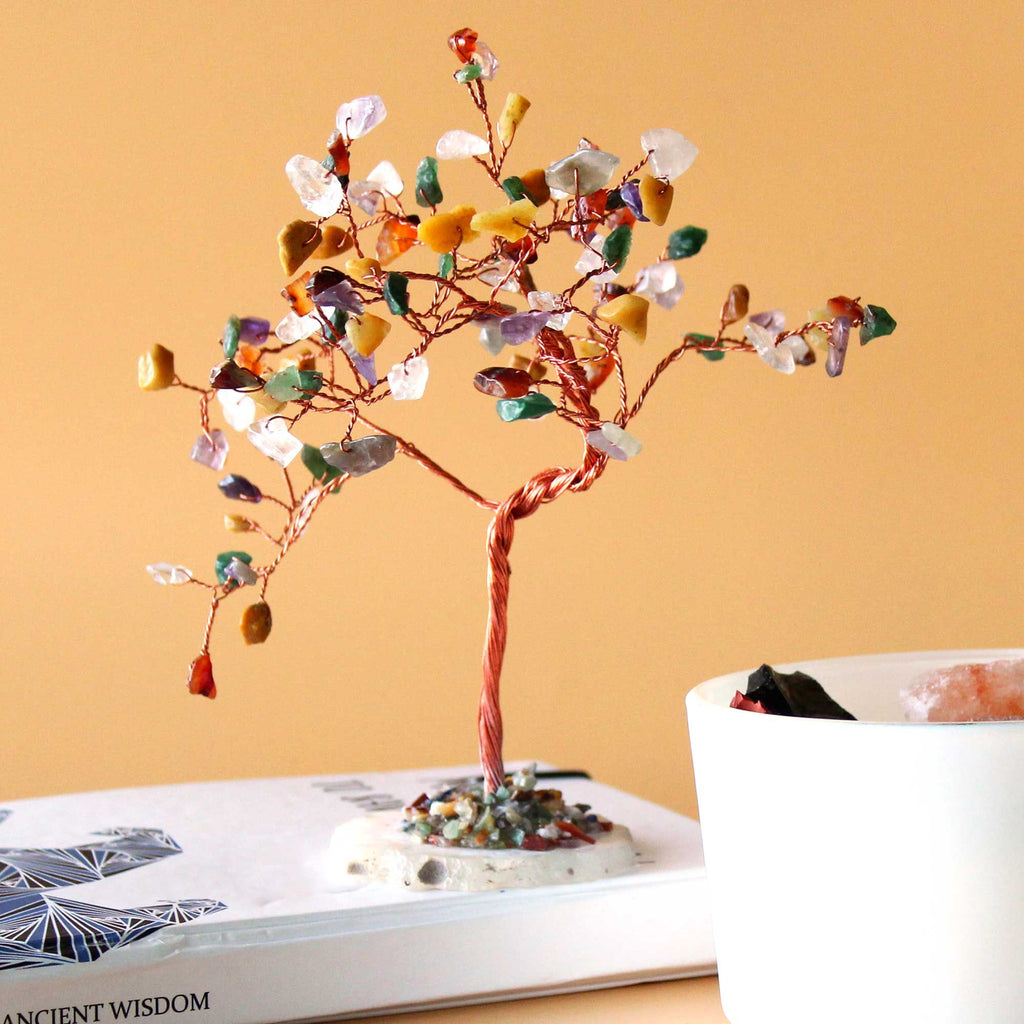 Large Multi Gemstone Tree on Natural Agate Base