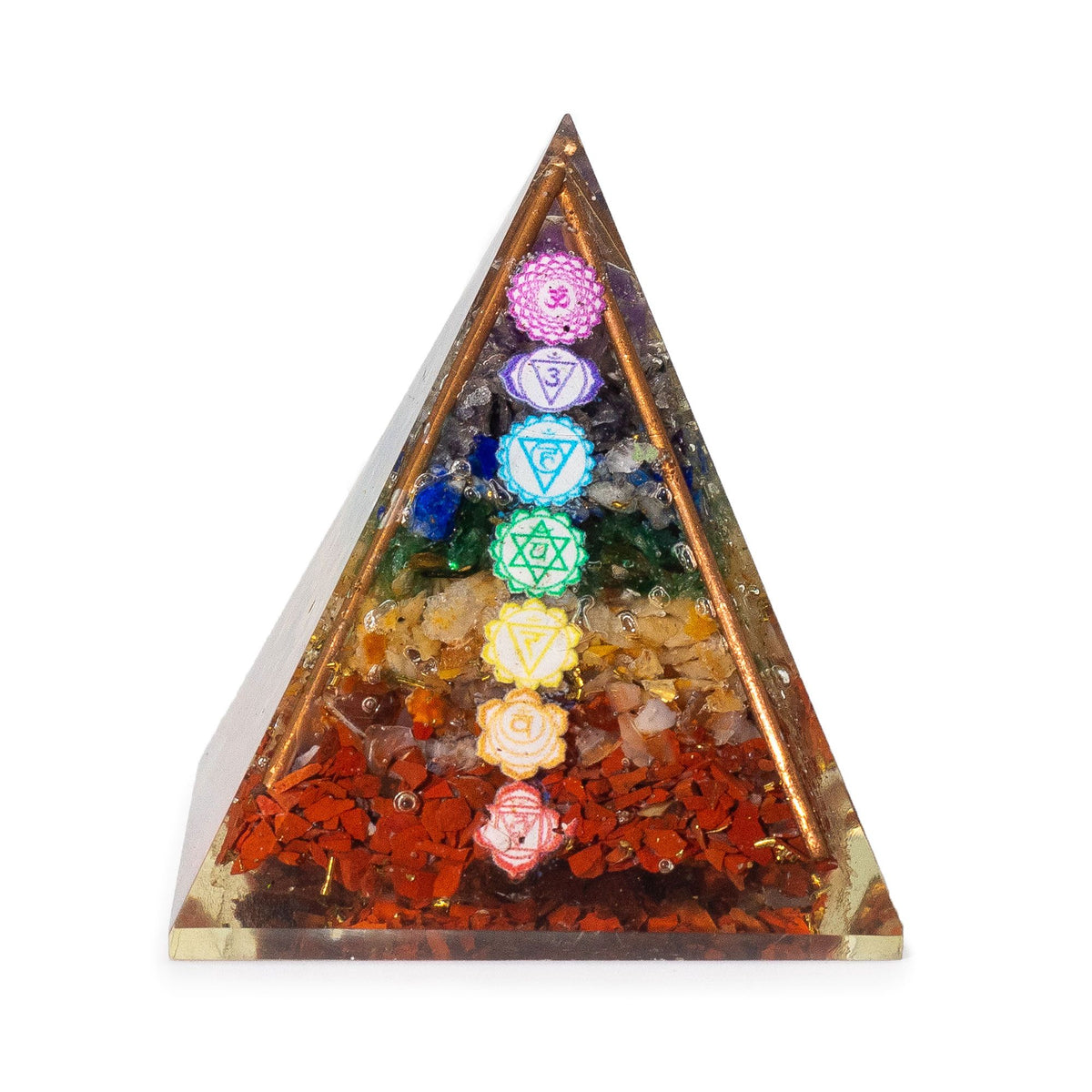 Orgonite Pyramid 7.5cm - Copper Bars and 7 Chakra Chips