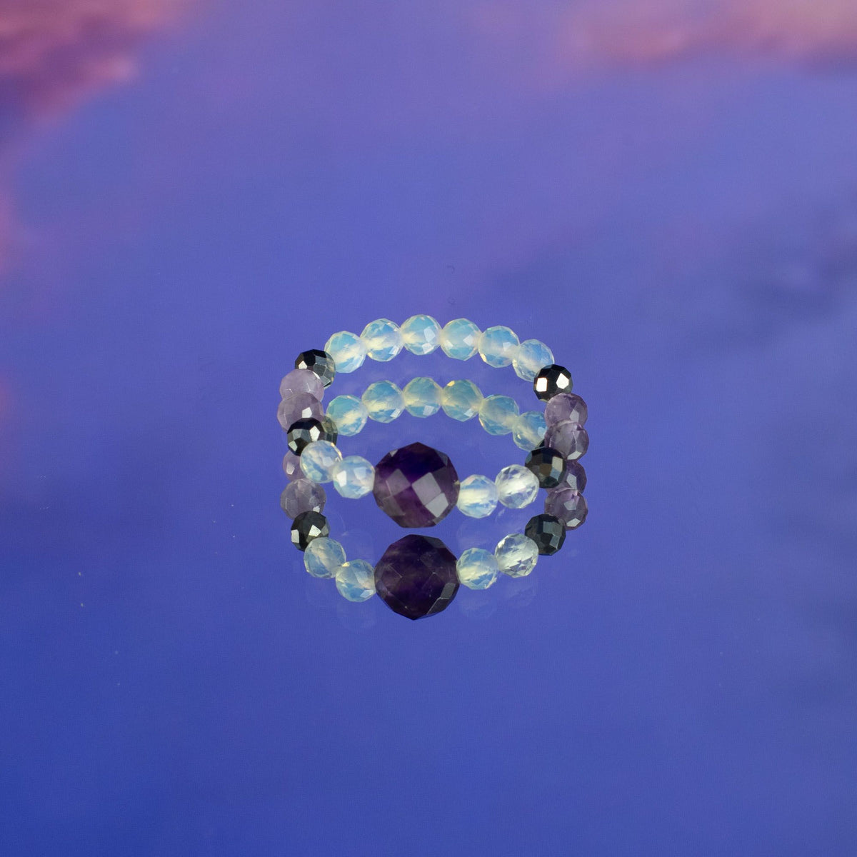 Nymph Gemstone Ring Set - Full Moon Moonstone & Amethyst – view 6