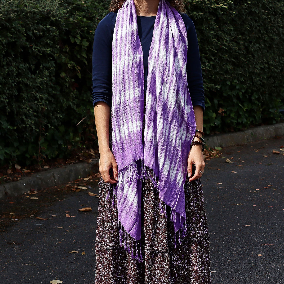 Boho Java Art Stole and Scarf - Lavender Stripes - 62x200cm – view 4