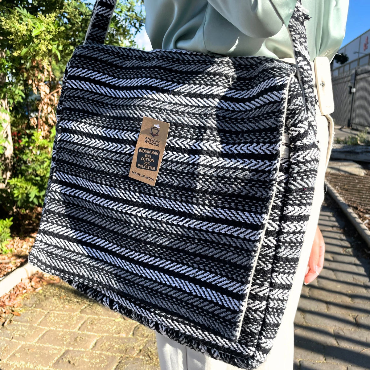 Soft Cotton Laptop Bag - Grey Stripes