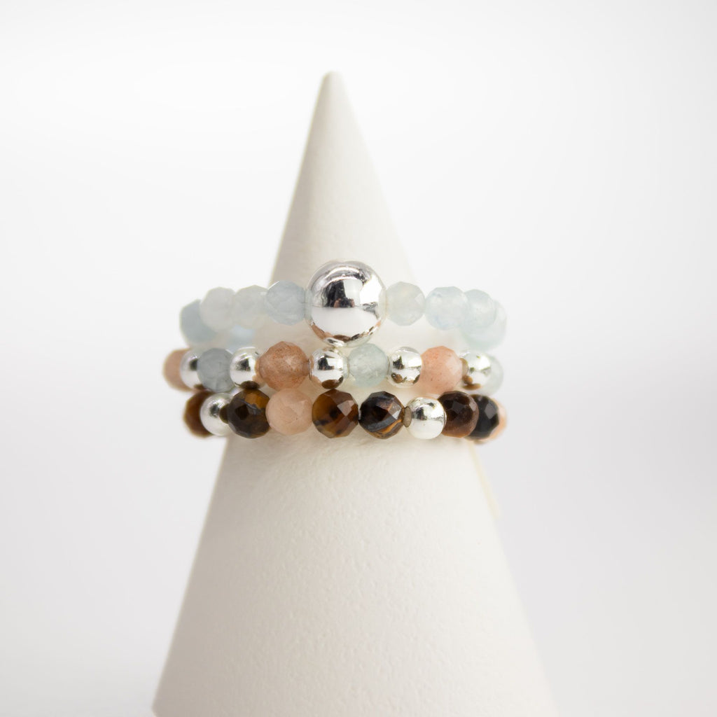 Nymph Gemstone Ring Set - Sea Sunset Sunstone & Tiger's Eye – view 3