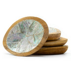 Set of 4 Mini Teak Bowls with Shell Decor
