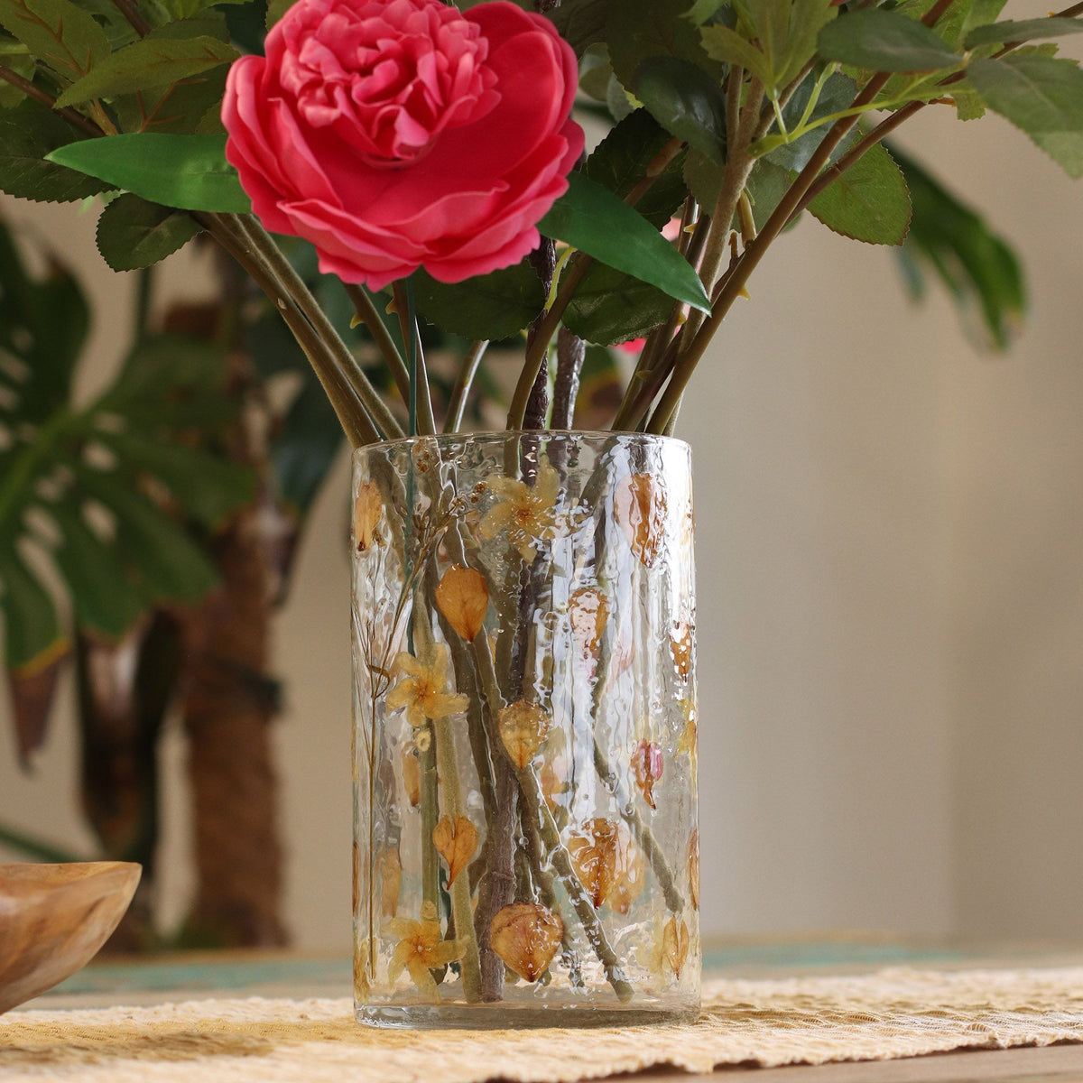 Rose Glass Vase Candle Holder with Dried Flowers 19x11cm – view 4