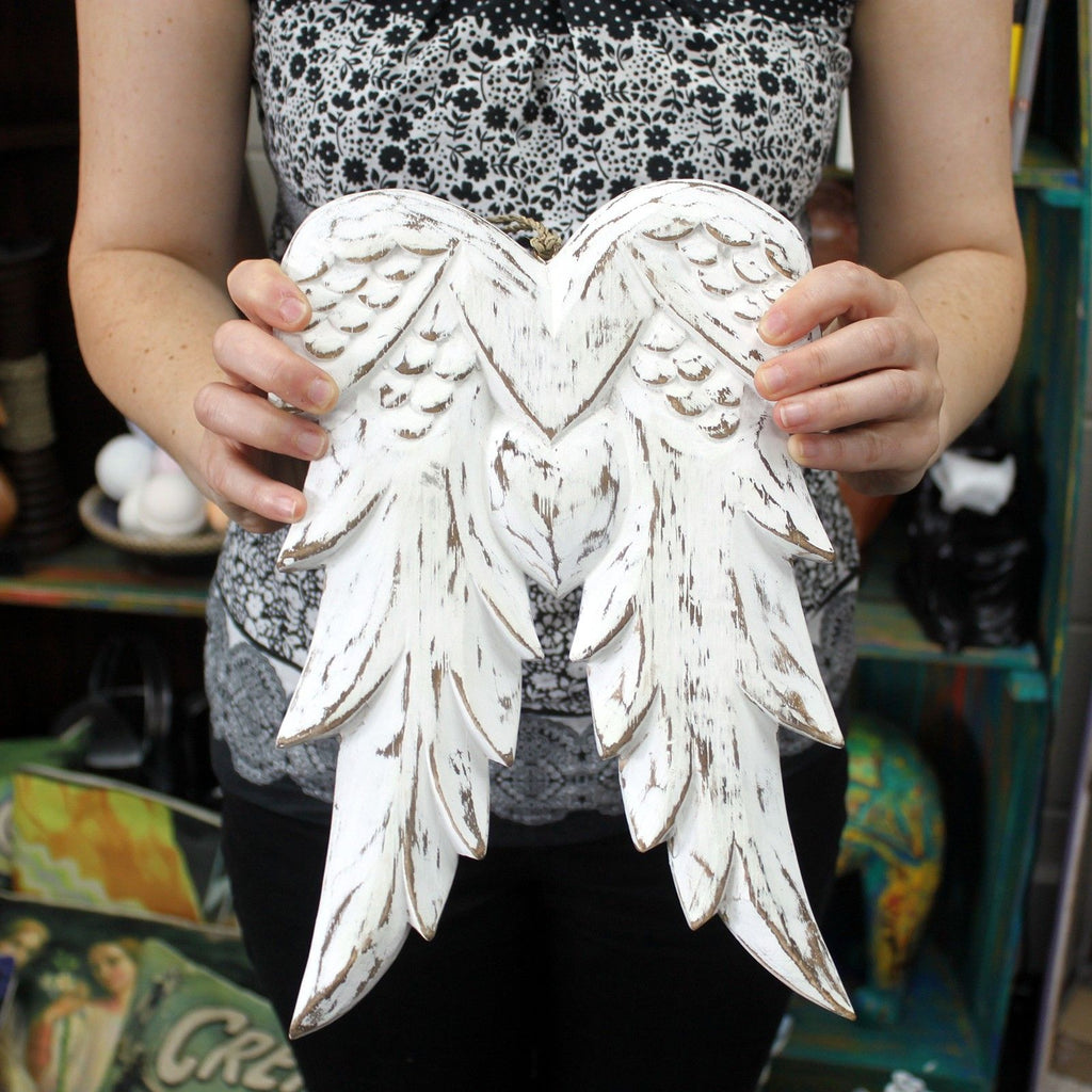 Hand Carved Double Angel Wing Wall Decor, 31 cm – view 3