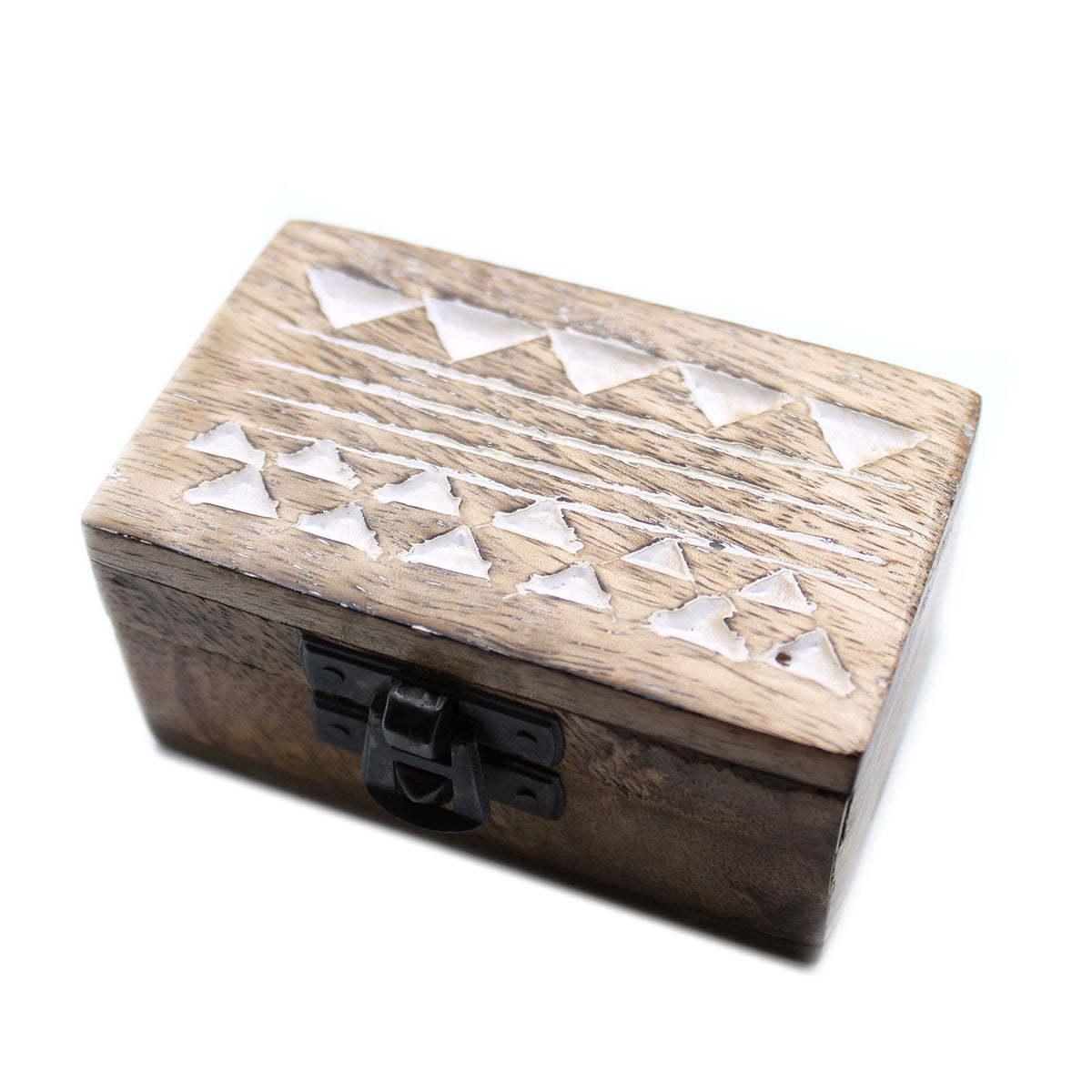 White Wash Mango Wood Pill Box, Aztec Design – view 5