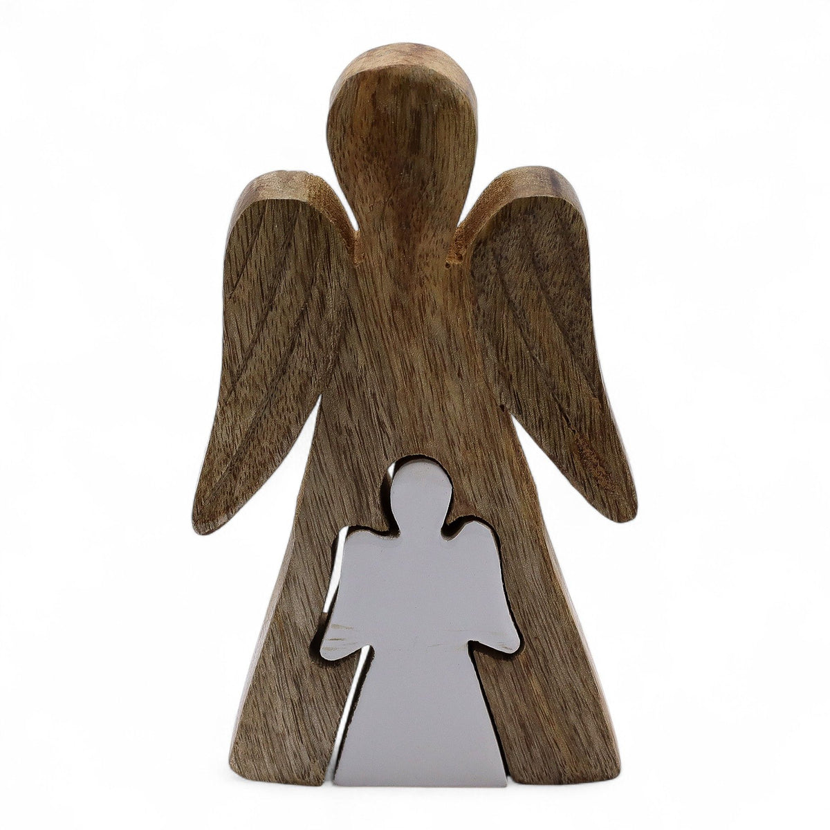 Mango Wood Angel in Angel, White Enamel, 15x3cm – view 8