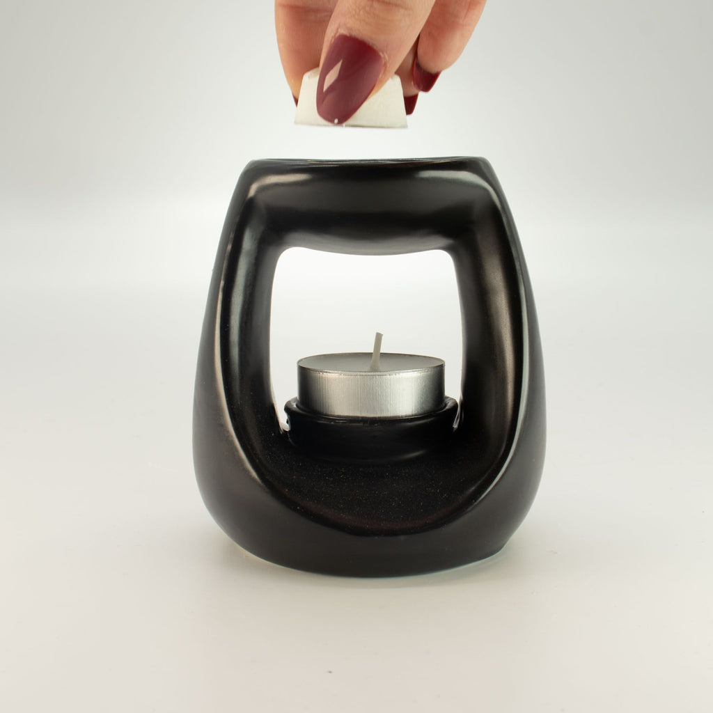 Ceramic Zen Oil Burner - Large Oval Pebble - Matt Black – view 4